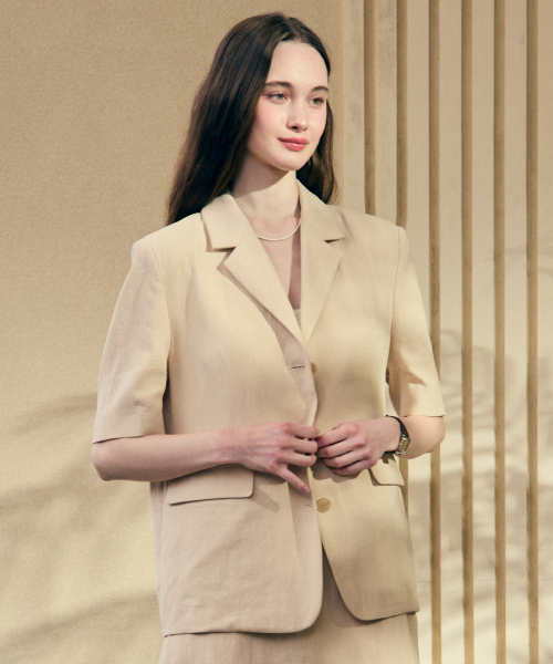 NONLOCAL(ノンローカル)の「Linen Half Sleeve Jacket - Light Beige(テーラードジャケット・レディース・その他・FREE)」の1枚目の写真