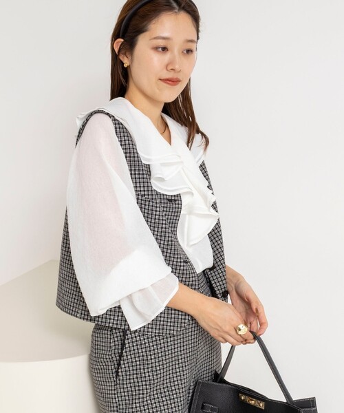 NOLLEY’S(ノーリーズ)の「《セットアップ対応》ウォッシャブルビーチェックベスト(ベスト・レディース・ブラック系その他・38)」の8枚目の写真