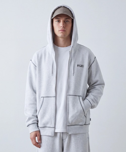 HUF(ハフ)の「【C-HUF3】【HUF/ハフ】STRETCH FULL ZIP HOODIE PF00756(パーカー・メンズ・ブラック/アッシュグレー・MEDIUM/X-LARGE/LARGE)」の2枚目の写真