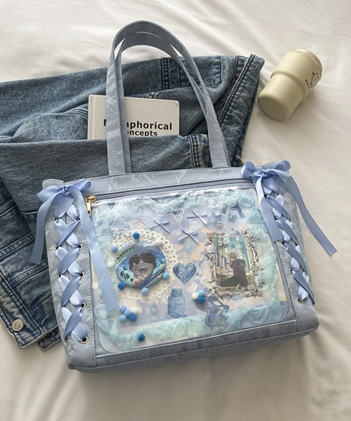 セール】LAYERED レースアップリボン 推し活 クリア トート