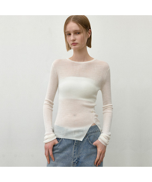 ATELIER NAIN(アトリエナイン)の「ESSENTIAL FINE WOOL KNIT(T-7022)(ニット/セーター・レディース・ホワイト/ブルー/チャコール・FREE)」の2枚目の写真