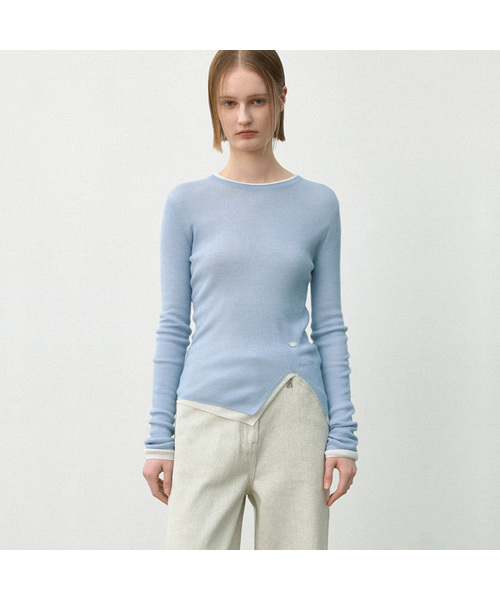 ATELIER NAIN(アトリエナイン)の「ESSENTIAL FINE WOOL KNIT(T-7022)(ニット/セーター・レディース・ホワイト/ブルー/チャコール・FREE)」の1枚目の写真