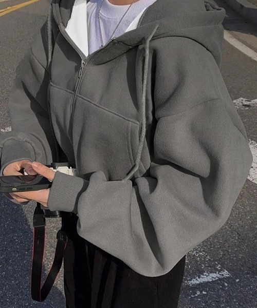 Miniministore(ミニミニストア)の「ジップパーカー裏起毛ショート丈フーディー(パーカー・レディース・ライトグレー/ブラック/ダークグレー・FREE)」の10枚目の写真
