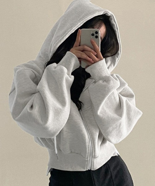 Miniministore(ミニミニストア)の「ジップパーカー裏起毛ショート丈フーディー(パーカー・レディース・ライトグレー/ブラック/ダークグレー・FREE)」の13枚目の写真