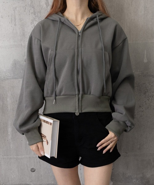 Miniministore(ミニミニストア)の「ジップパーカー裏起毛ショート丈フーディー(パーカー・レディース・ライトグレー/ブラック/ダークグレー・FREE)」の14枚目の写真