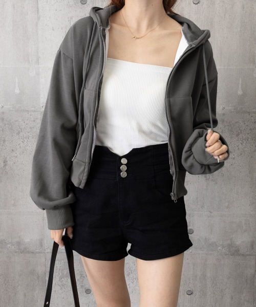 Miniministore(ミニミニストア)の「ジップパーカー裏起毛ショート丈フーディー(パーカー・レディース・ライトグレー/ブラック/ダークグレー・FREE)」の17枚目の写真