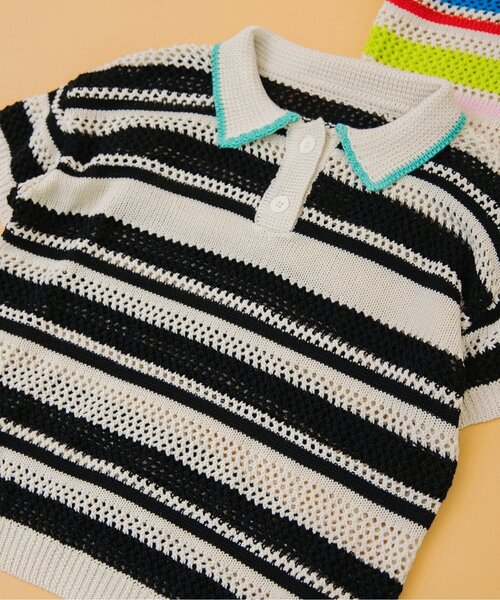 BREEZE（ブリーズ）の「【洗える】Im Jelly ボーダーニットポロ_ジュニア対応（ポロシャツ・キッズ・ブラック/レインボー・100/120/140）」の2枚目の写真