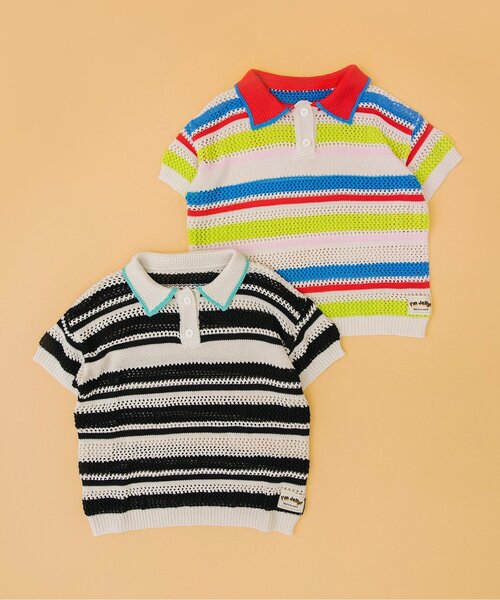 BREEZE（ブリーズ）の「【洗える】Im Jelly ボーダーニットポロ_ジュニア対応（ポロシャツ・キッズ・ブラック/レインボー・100/120/140）」の6枚目の写真