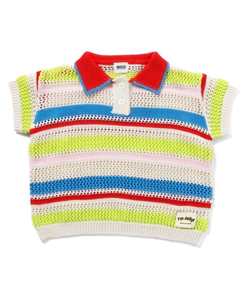 BREEZE（ブリーズ）の「【洗える】Im Jelly ボーダーニットポロ_ジュニア対応（ポロシャツ・キッズ・ブラック/レインボー・100/120/140）」の11枚目の写真