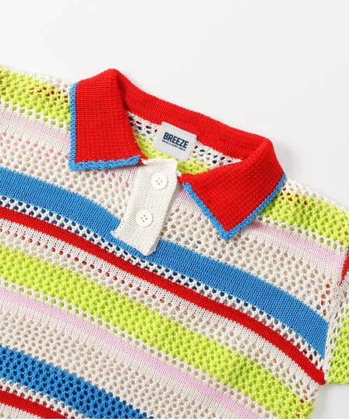 BREEZE（ブリーズ）の「【洗える】Im Jelly ボーダーニットポロ_ジュニア対応（ポロシャツ・キッズ・ブラック/レインボー・100/120/140）」の13枚目の写真