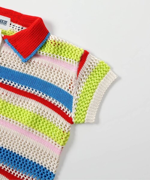 BREEZE（ブリーズ）の「【洗える】Im Jelly ボーダーニットポロ_ジュニア対応（ポロシャツ・キッズ・ブラック/レインボー・100/120/140）」の3枚目の写真