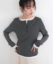 LIAN | ボーダーヘンリーネックプルオーバー(Tシャツ/カットソー)