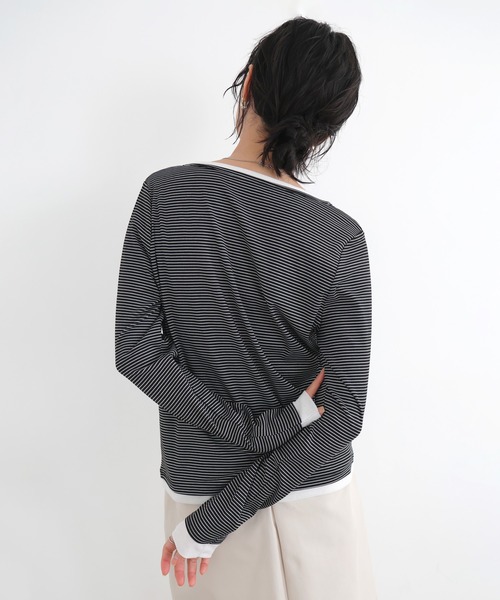 LIAN（リアン）の「ボーダーヘンリーネックプルオーバー（Tシャツ/カットソー・レディース・グレー/オフホワイト/ブラック・FREE）」の16枚目の写真