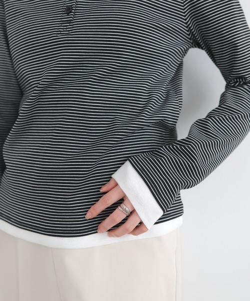 LIAN（リアン）の「ボーダーヘンリーネックプルオーバー（Tシャツ/カットソー・レディース・グレー/オフホワイト/ブラック・FREE）」の19枚目の写真