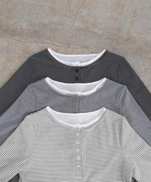 LIAN（リアン）の「ボーダーヘンリーネックプルオーバー（Tシャツ/カットソー・レディース・グレー/オフホワイト/ブラック・FREE）」の20枚目の写真