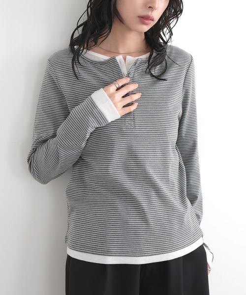 LIAN（リアン）の「ボーダーヘンリーネックプルオーバー（Tシャツ/カットソー・レディース・グレー/オフホワイト/ブラック・FREE）」の21枚目の写真