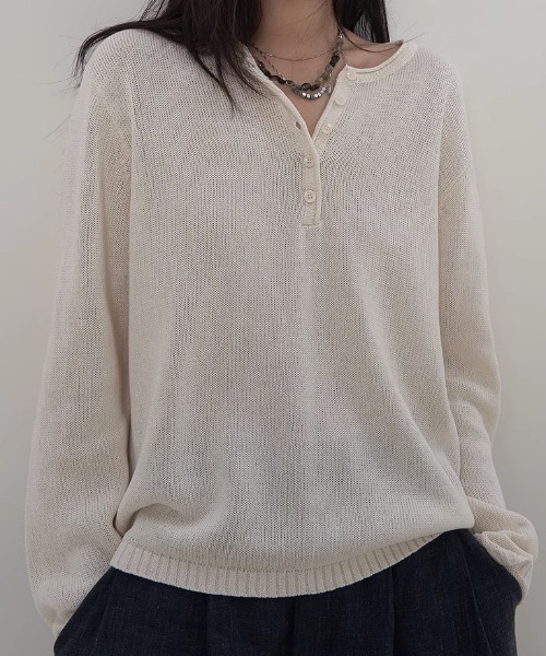 CHUN CHUN NOTES(チュンチュンノーツ)の「26SS/ヘンリーネック ニットプルオーバー(ニット/セーター・レディース・アイボリー/ベージュ/ダークグレー・F)」の6枚目の写真