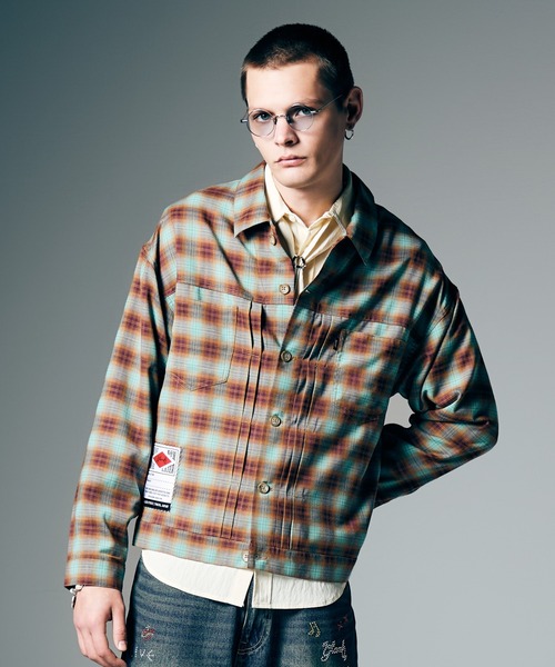 glamb(グラム)の「Ombre Check Shirt Jacket / オンブレーチェックシャツジャケット(シャツ/ブラウス・メンズ・グリーン/レッド・S/M/L)」の2枚目の写真