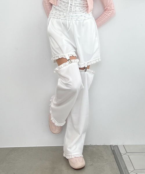 MORE self LOVE(モアセルフラブ)の「2Way Lace Pants(スウェットパンツ・レディース・ネイビー/グレー/オフホワイト・FREE)」の1枚目の写真