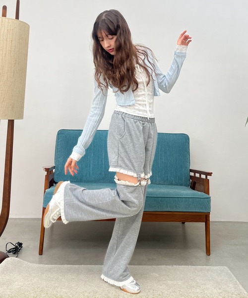 MORE self LOVE(モアセルフラブ)の「2Way Lace Pants(スウェットパンツ・レディース・ネイビー/グレー/オフホワイト・FREE)」の21枚目の写真
