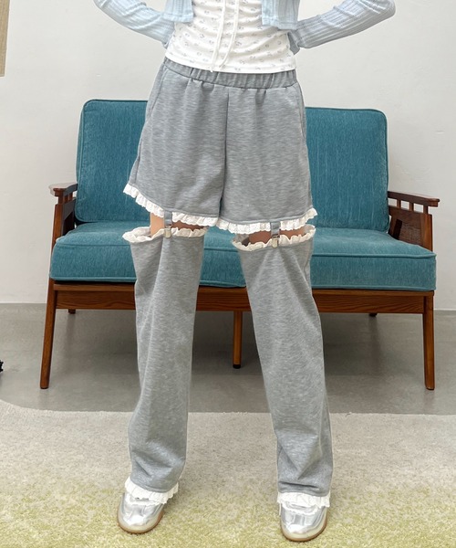 MORE self LOVE(モアセルフラブ)の「2Way Lace Pants(スウェットパンツ・レディース・ネイビー/グレー/オフホワイト・FREE)」の8枚目の写真