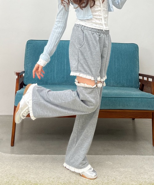 MORE self LOVE(モアセルフラブ)の「2Way Lace Pants(スウェットパンツ・レディース・ネイビー/グレー/オフホワイト・FREE)」の10枚目の写真