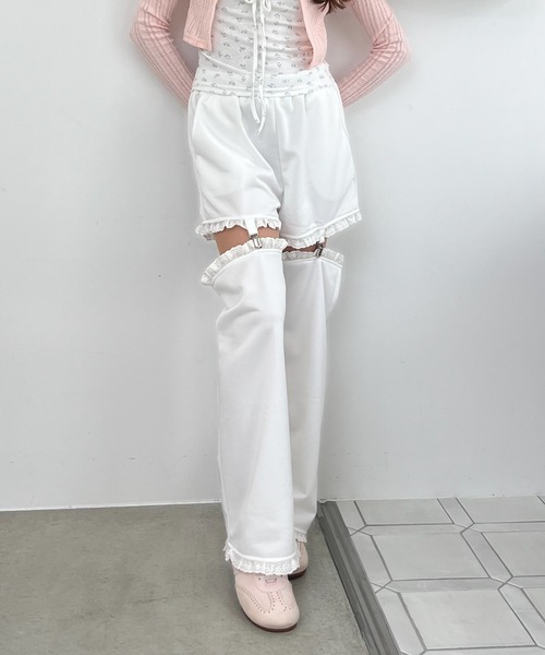 MORE self LOVE(モアセルフラブ)の「2Way Lace Pants(スウェットパンツ・レディース・ネイビー/グレー/オフホワイト・FREE)」の5枚目の写真
