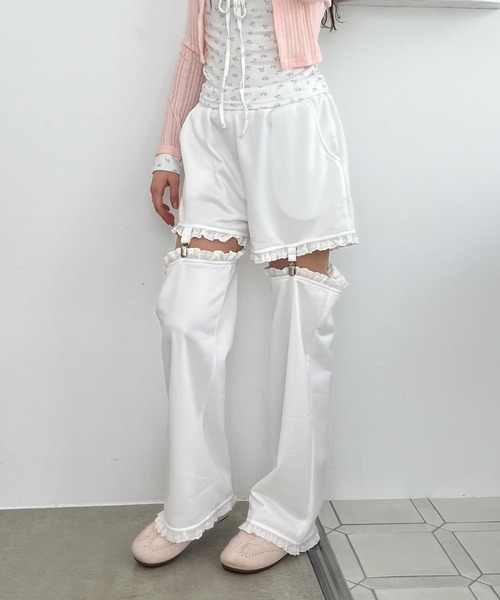 MORE self LOVE(モアセルフラブ)の「2Way Lace Pants(スウェットパンツ・レディース・ネイビー/グレー/オフホワイト・FREE)」の7枚目の写真