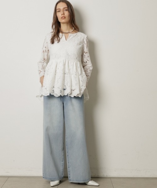 CADUNE(カデュネ)の「リーフレースチュニック(シャツ/ブラウス・レディース・ホワイト/ブラック・38/36)」の14枚目の写真
