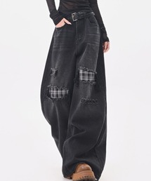 CANVAS+（キャンバスプラス）の「【CANVAS＋】チェック切り替えダメージデニムワイドパンツ（デニムパンツ）」