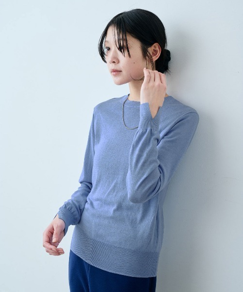 IEDIT(イディット)の「IEDIT 綿シルク混が肌心地のよい大人の上品シンプルニット(ニット/セーター・レディース・グレー/ブルー/グリーン・M/L/LL/3L/S/4L)」の8枚目の写真