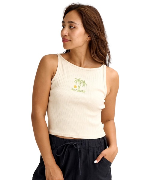 BILLABONG(ビラボン)の「BILLABONG/ビラボン タンクトップ ロゴ リブ ショート丈 BG013361(タンクトップ・レディース・スミクロ/オフホワイト/ブルー・M)」の1枚目の写真