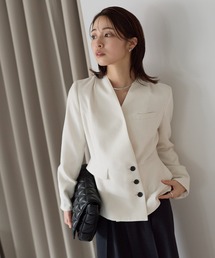 BONCIERGE meets Audire（ボンシェルジュミーツアウディーレ）の「アシンメトリー ツイードノーカラージャケット【セットアップ可】（スーツジャケット）」