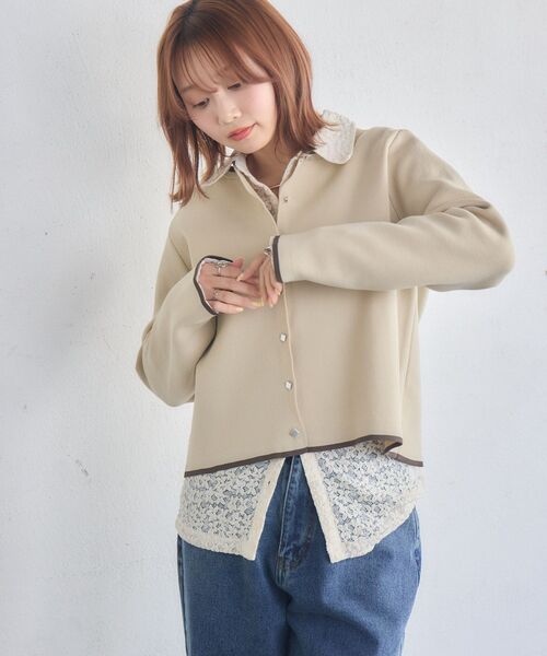 RETRO GIRL（レトロガール）の「配色ポリニットカーデ（カーディガン/ボレロ・レディース・ベージュ/ライトグレー/ナチュラル・FREE）」の14枚目の写真