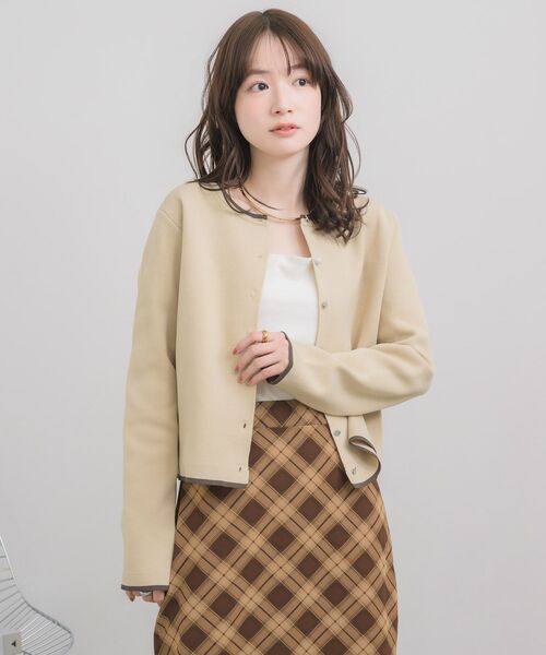 RETRO GIRL（レトロガール）の「配色ポリニットカーデ（カーディガン/ボレロ・レディース・ベージュ/ライトグレー/ナチュラル・FREE）」の15枚目の写真