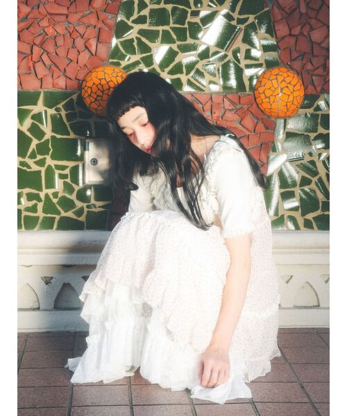 merry jenny（メリージェニー）の「floral sheerチュールフリルスカート（スカート・レディース・ブラック/オフホワイト・FREE）」の5枚目の写真