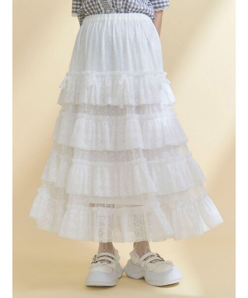 merry jenny（メリージェニー）の「floral sheerチュールフリルスカート（スカート・レディース・ブラック/オフホワイト・FREE）」の6枚目の写真