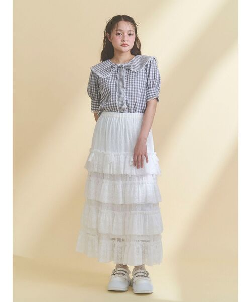 merry jenny（メリージェニー）の「floral sheerチュールフリルスカート（スカート・レディース・ブラック/オフホワイト・FREE）」の7枚目の写真