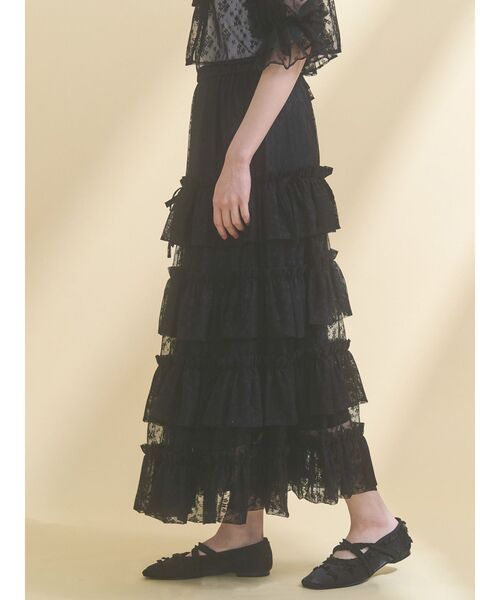 merry jenny（メリージェニー）の「floral sheerチュールフリルスカート（スカート・レディース・ブラック/オフホワイト・FREE）」の8枚目の写真