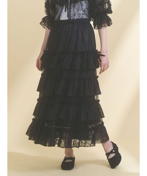 merry jenny（メリージェニー）の「floral sheerチュールフリルスカート（スカート・レディース・ブラック/オフホワイト・FREE）」の9枚目の写真