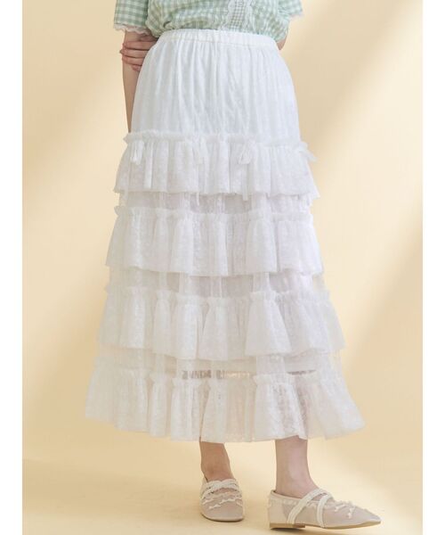 merry jenny（メリージェニー）の「floral sheerチュールフリルスカート（スカート・レディース・ブラック/オフホワイト・FREE）」の11枚目の写真