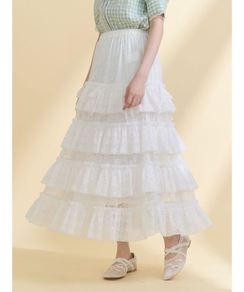 merry jenny（メリージェニー）の「floral sheerチュールフリルスカート（スカート・レディース・ブラック/オフホワイト・FREE）」の13枚目の写真