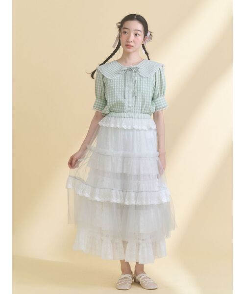 merry jenny（メリージェニー）の「floral sheerチュールフリルスカート（スカート・レディース・ブラック/オフホワイト・FREE）」の14枚目の写真