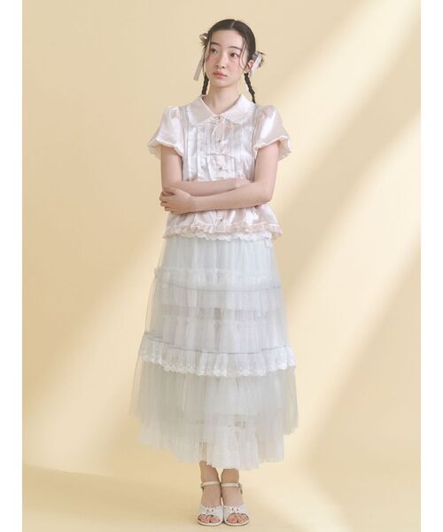 merry jenny（メリージェニー）の「floral sheerチュールフリルスカート（スカート・レディース・ブラック/オフホワイト・FREE）」の16枚目の写真