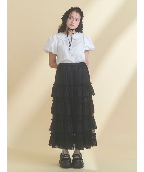 merry jenny（メリージェニー）の「floral sheerチュールフリルスカート（スカート・レディース・ブラック/オフホワイト・FREE）」の17枚目の写真