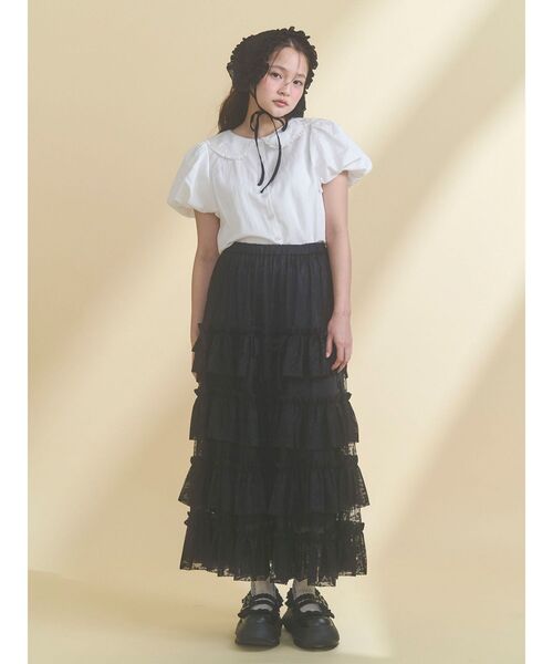 merry jenny（メリージェニー）の「floral sheerチュールフリルスカート（スカート・レディース・ブラック/オフホワイト・FREE）」の18枚目の写真