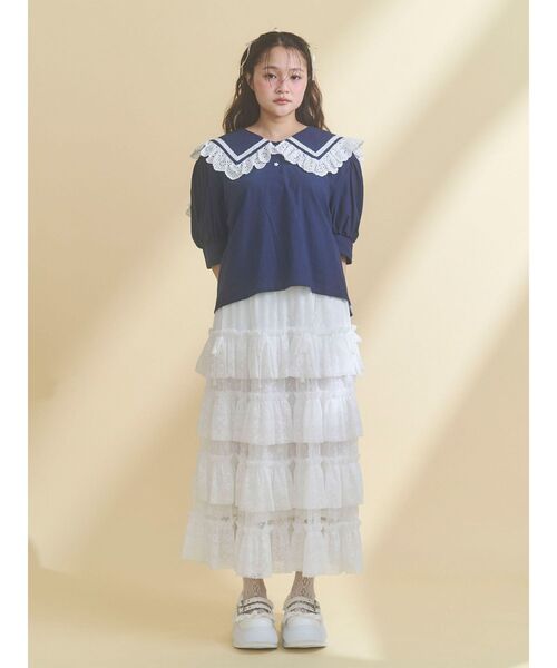 merry jenny（メリージェニー）の「floral sheerチュールフリルスカート（スカート・レディース・ブラック/オフホワイト・FREE）」の19枚目の写真