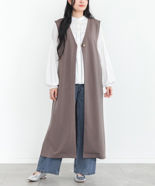 n'OrLABEL(ノアールレーベル)の「ロングポンチジレ(ベスト・レディース・モカ/ブラック・2/1)」の1枚目の写真