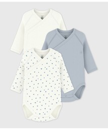 PETIT BATEAU | ハートプリント長袖あわせボディ3枚組(肌着)