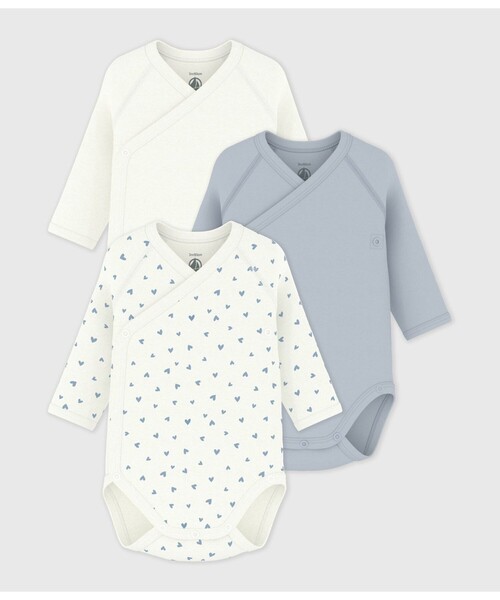 PETIT BATEAU(プチバトー)の「ハートプリント長袖あわせボディ3枚組(肌着・キッズ・その他1・NewBorn/6MONTH/3MONTH/12MONTH)」の1枚目の写真